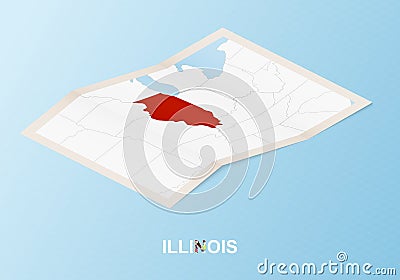 Folded paper map of Illinois with neighboring countries in isometric style Vector Illustration