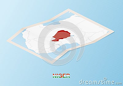 Folded paper map of Niger with neighboring countries in isometric style Vector Illustration