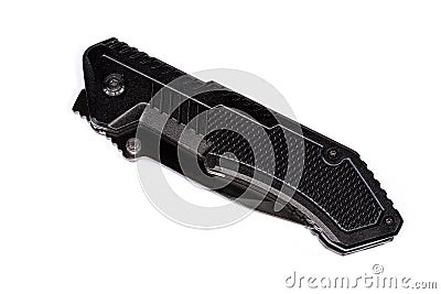 Folded pocket knife with pivoted locking blade on white background Stock Photo