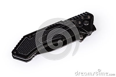 Folded pocket knife with pivoted locking blade on white background Stock Photo