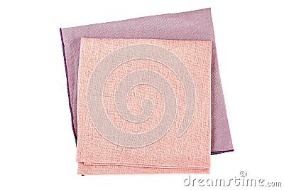 Folded purple and pink textile napkins on white Stock Photo