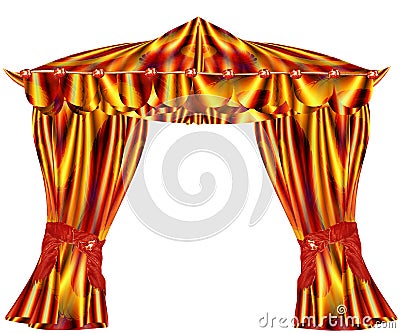 Folded red, gold and green curtains with wavy pattern Stock Photo