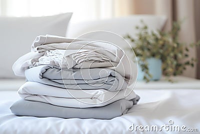 Folded Sheets on Bed Stock Photo