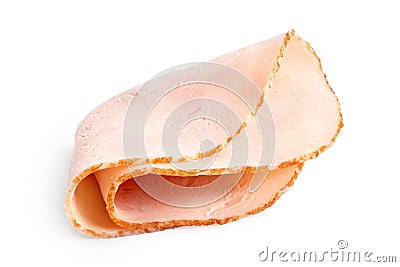 A folded single slice of chicken ham isolated on white Stock Photo