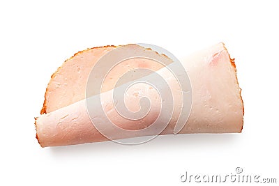 A folded single slice of chicken ham isolated on white. Top view Stock Photo