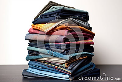 folded stack of various denim fabric shades Stock Photo