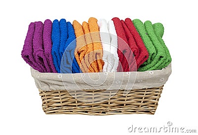 Folded Towels in a Lined Basket Stock Photo