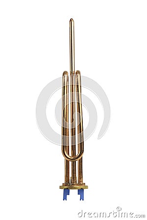 A folded tubular heating element from a storage water heater isolated on white background. Stock Photo