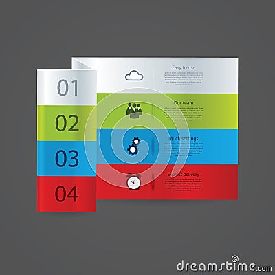 Folded vector template. Colorfully template - four choices, levels or variations. Vector Illustration