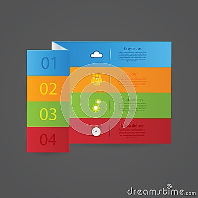 Folded vector template. Colorfully template - four choices, levels or variations. Vector Illustration