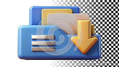 Folder with arrow down, download icon for data transfer and file access png transparent image Generative AI Stock Photo