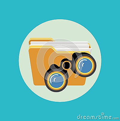 Folder and binoculars icon; search concept flat design Vector Illustration