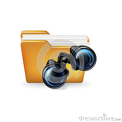 Folder and binoculars icon; search concept on white Vector Illustration