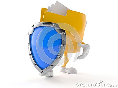 Folder character with shield Stock Photo