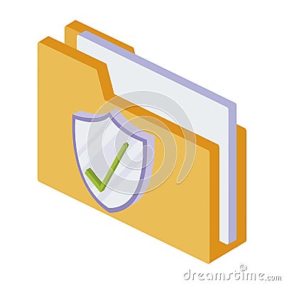 folder documents with shield Cartoon Illustration