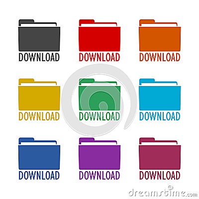 Folder download color icon set isolated on white background Vector Illustration