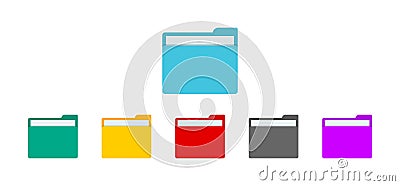 Folder with file for desktop of computer. Icon of document or data in folder. Open or closed doc. Colorful folders for archive, Vector Illustration