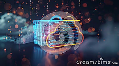 Folder with files being uploaded to a cloud, symbolizing easy and secure file sharing. Stock Photo