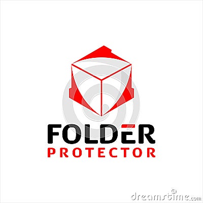 Folder files and shield in red color vector Vector Illustration