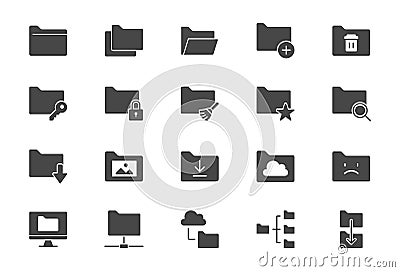 Folder flat icons. Vector illustration include icon - file, copy, erase, download, network, archive document, browse Vector Illustration