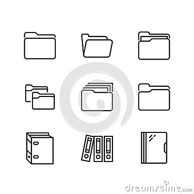 Folder flat line icons. Document file vector illustrations - business paper organizing, computer directory outline signs Vector Illustration