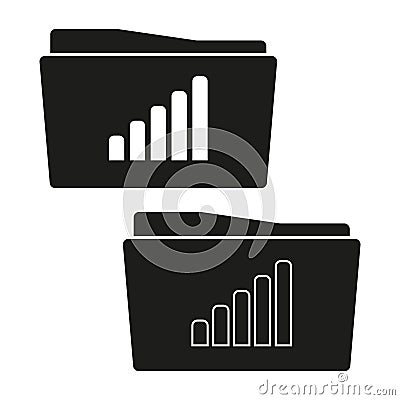 Folder icons with growth chart. Two variations of file folders with statistics bars. Abstract data management concept. Vector Illustration