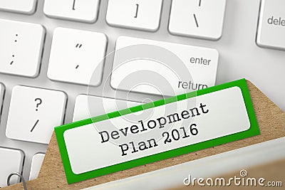 Folder Index with Inscription Development Plan 2016. 3D. Stock Photo
