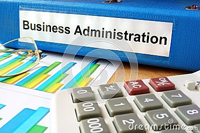 Folder with label business administration. Stock Photo