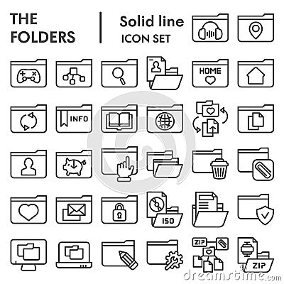 Folder line icon set, computer folders symbols collection, vector sketches, logo illustrations, files signs linear Vector Illustration