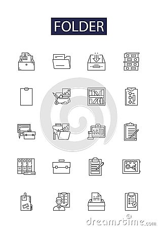 Folder line vector icons and signs. Archive, Repository, Organizer, Storeroom, Collection, Index, Assembly, Aggregation Vector Illustration