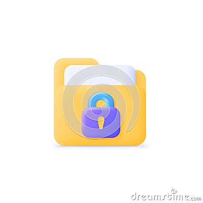 Folder lock on white background. Privacy concept. Vector illustration file. 3d vector icon Vector Illustration