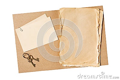 Folder with old yellowed paper and mockup for vintage card Stock Photo