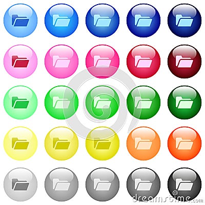 Folder open icons in color glossy buttons Stock Photo