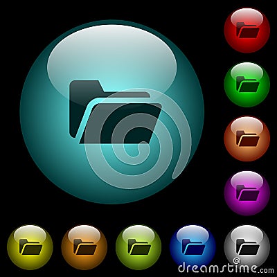 Folder open icons in color illuminated glass buttons Stock Photo