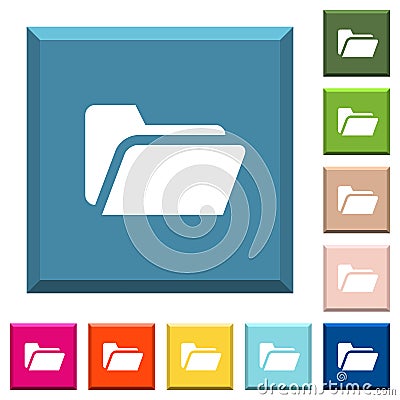 Folder open white icons on edged square buttons Stock Photo