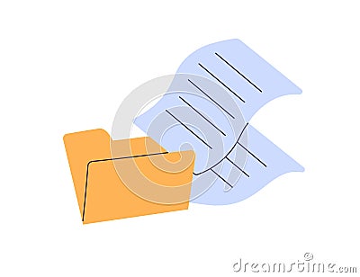 Folder with paper documents icon. Yellow office file with business docs, project, data report, official information Vector Illustration