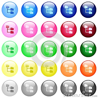 Folder structure icons in color glossy buttons Vector Illustration