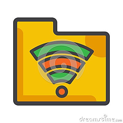 Folder with wireless conection icon. folder illustration. Flat vector icon. can use for, icon design element,ui, web, mobile app Vector Illustration