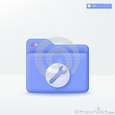 Folder with wrench icon symbol. maintenace folder, instruction folder, User`s guide for technical or maintenance terms concept. 3 Vector Illustration