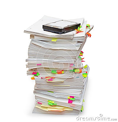 Folders of documents with a hard disk Stock Photo