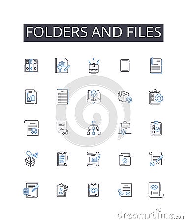 Folders and files line icons collection. Directories and documents, Containers and data, Archives and records, Binders Vector Illustration