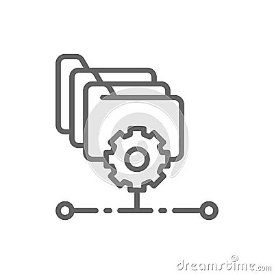 Folders with gear, project management, file setting line icon. Vector Illustration