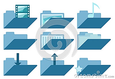 Folders icon set for web sites and user interface. Opened folder collection. Vector Illustration