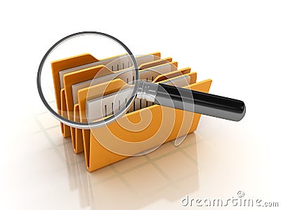 Folders Search with Magnifying Glass Stock Photo