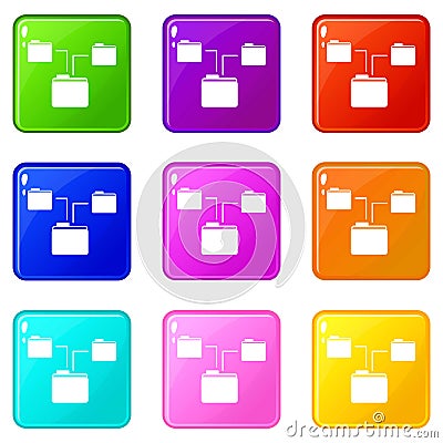 Folders structure icons 9 set Vector Illustration