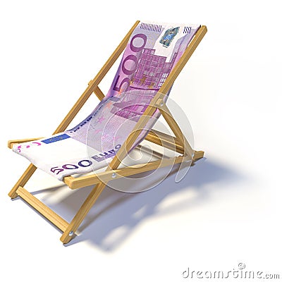 Folding beach chair with 500 euro Stock Photo