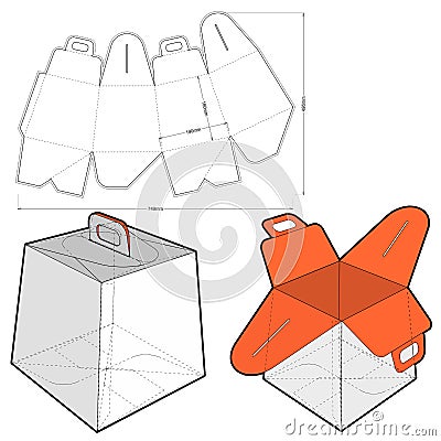 Folding Box With Handle (Internal measurement 19x19x18cm) and Die-cut Pattern. Vector Illustration