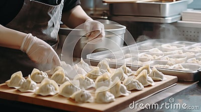 Folding, crafting, or making dumplings with skill and care.AI Generated Stock Photo