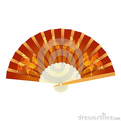 Folding fan. With a picture of the cock. 2017 fire rooster. illustration Vector Illustration