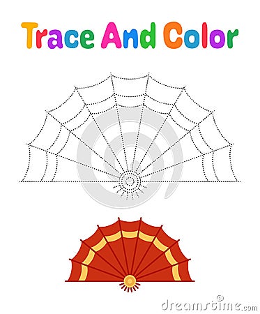 Folding Fan tracing worksheet for kids Vector Illustration